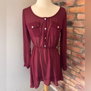 Sheer Burgundy Button-Down Dress
